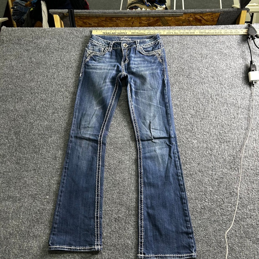 Vanity Jeans Womens Size 27W/33L Blue Bootcut Rhinestone Embellished Y2K Stretch